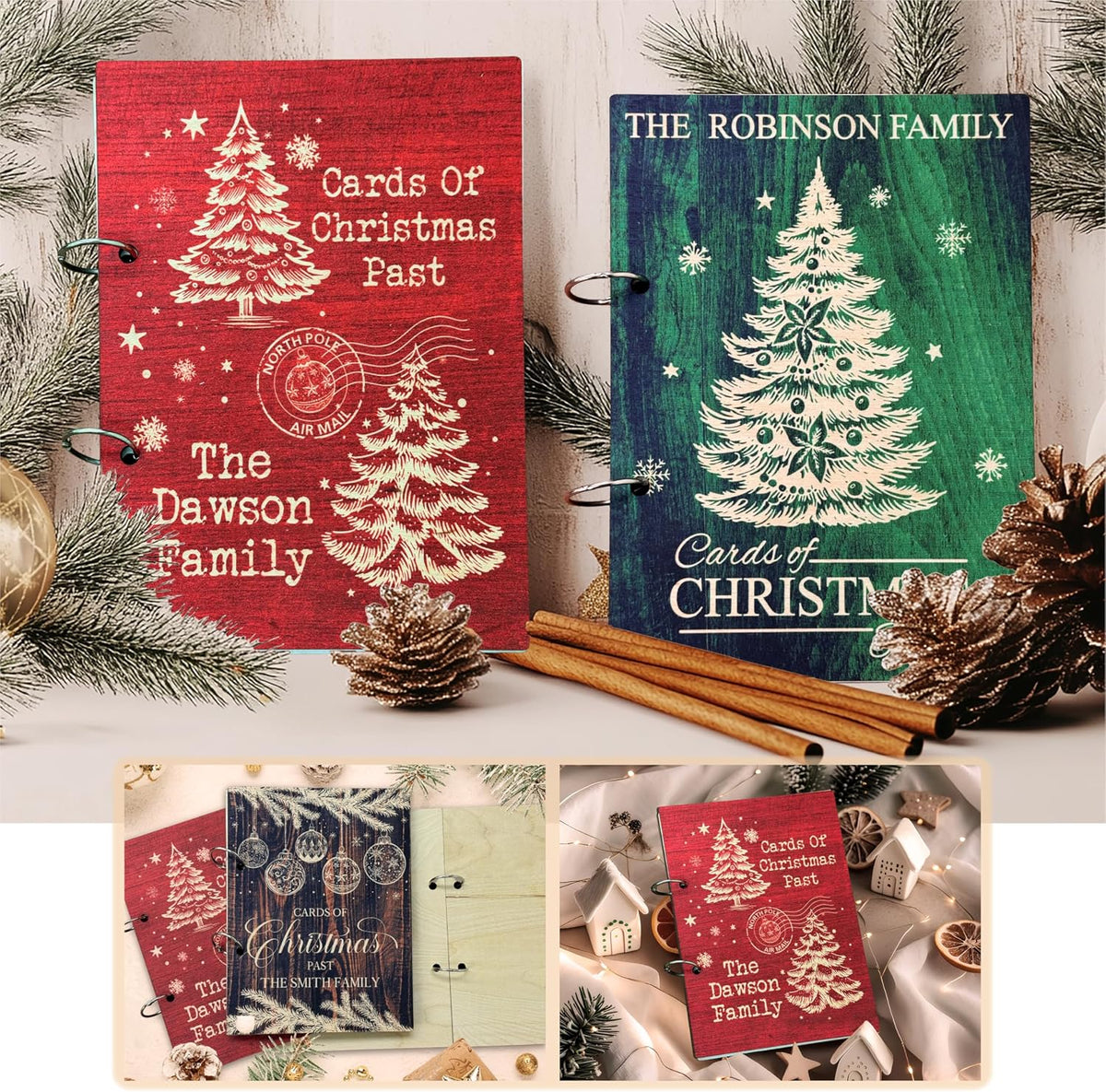 Personalized Christmas Card Keeper Binder with Name, Custom Holiday Album
