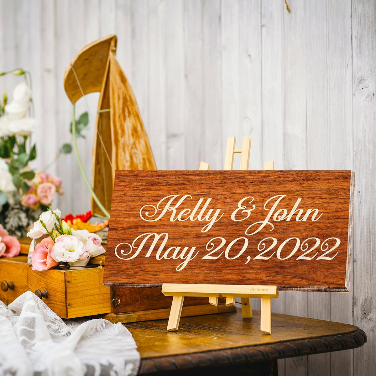 Personalized Wood Signs for Home Decor Gifts - Customizable w/ 10 Font & 5 Color Options - Customized Rustic Wooden Plaque for Wall Decoration - Decorative Sign/Board for Kitchen or Farmhouse Gift C2