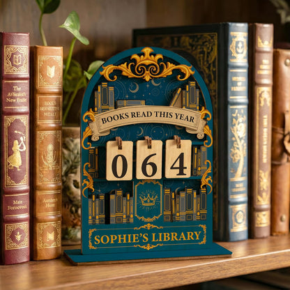 Personalized Reading Tracker Wooden Sign, Books Read This Year Counter with Changeable Number Tiles, Custom Library Decor with Name, Book Lover Gift for Readers, Teachers, Students, Reading Challenge Display
