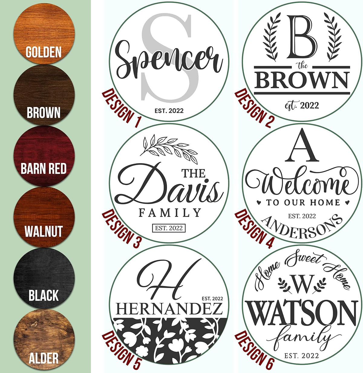 Personalized Round Wood Sign with Family Name, Custom Farmhouse Wall Decor