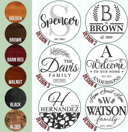 Personalized Round Wood Sign with Family Name, Custom Farmhouse Wall Decor