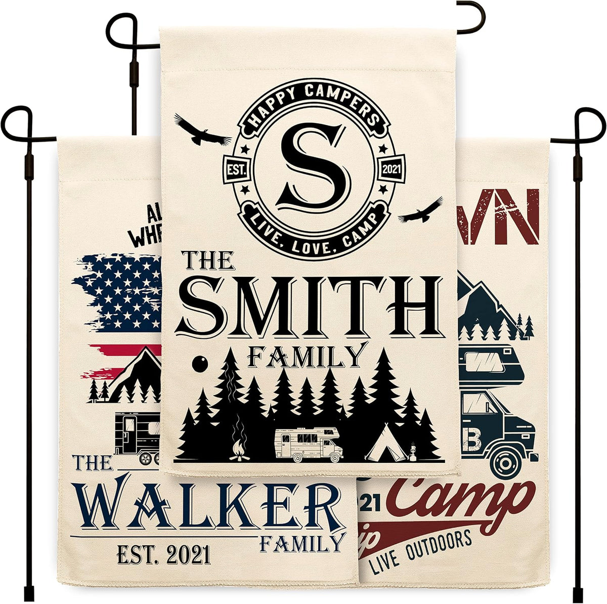 Personalized Camping Flag with Name and Address, Custom RV Campground Gift