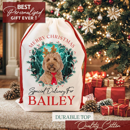 Personalized Christmas Santa Sack with Photo and Name, Custom Holiday Gift