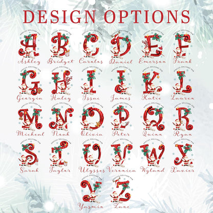 Christmas Name & Initial – Custom Ornament, Stocking & Santa Sack Options – Personalized Holiday Decor & Gift Bags
