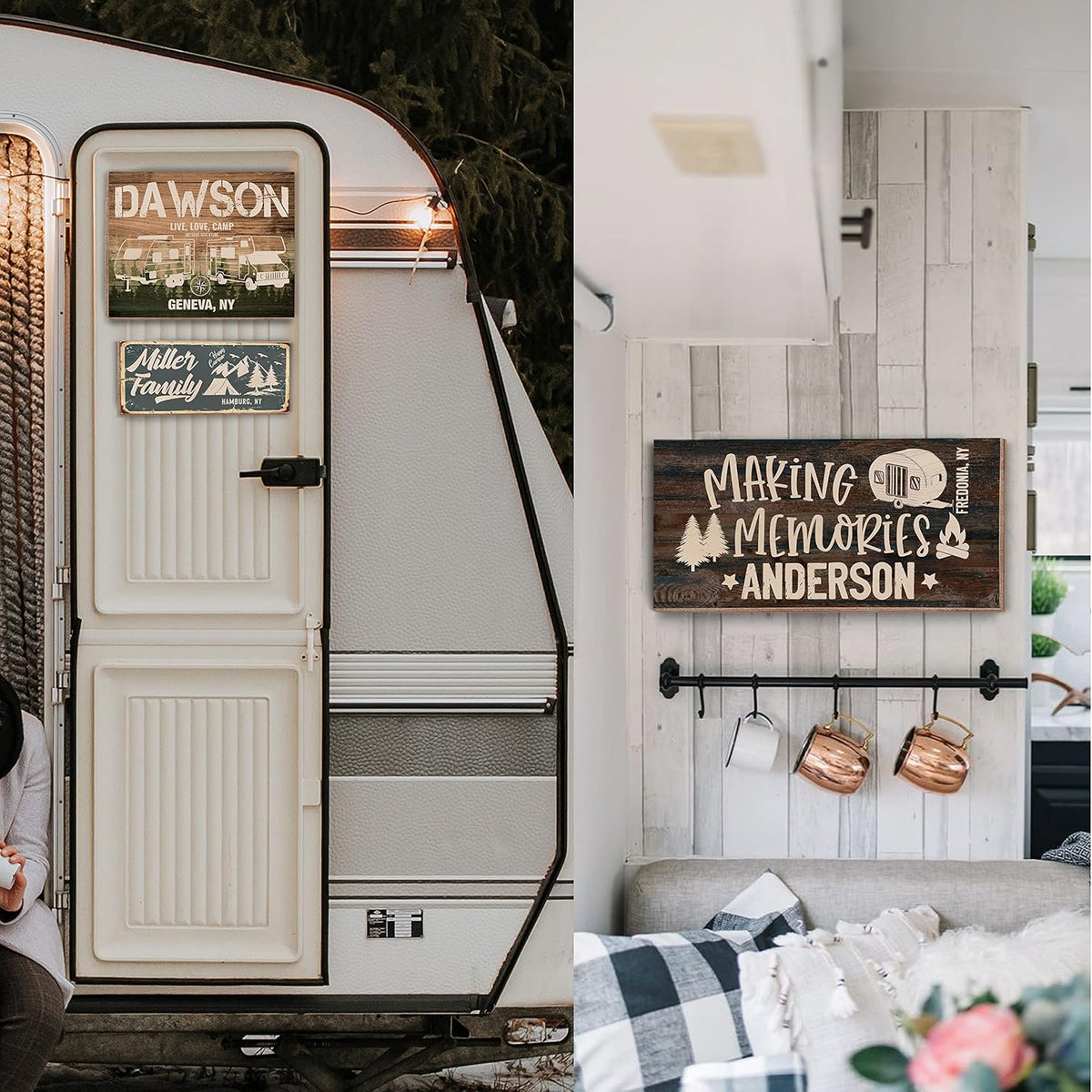 Personalized Camping Wood Sign with Name, Custom RV Camper Address Plaque
