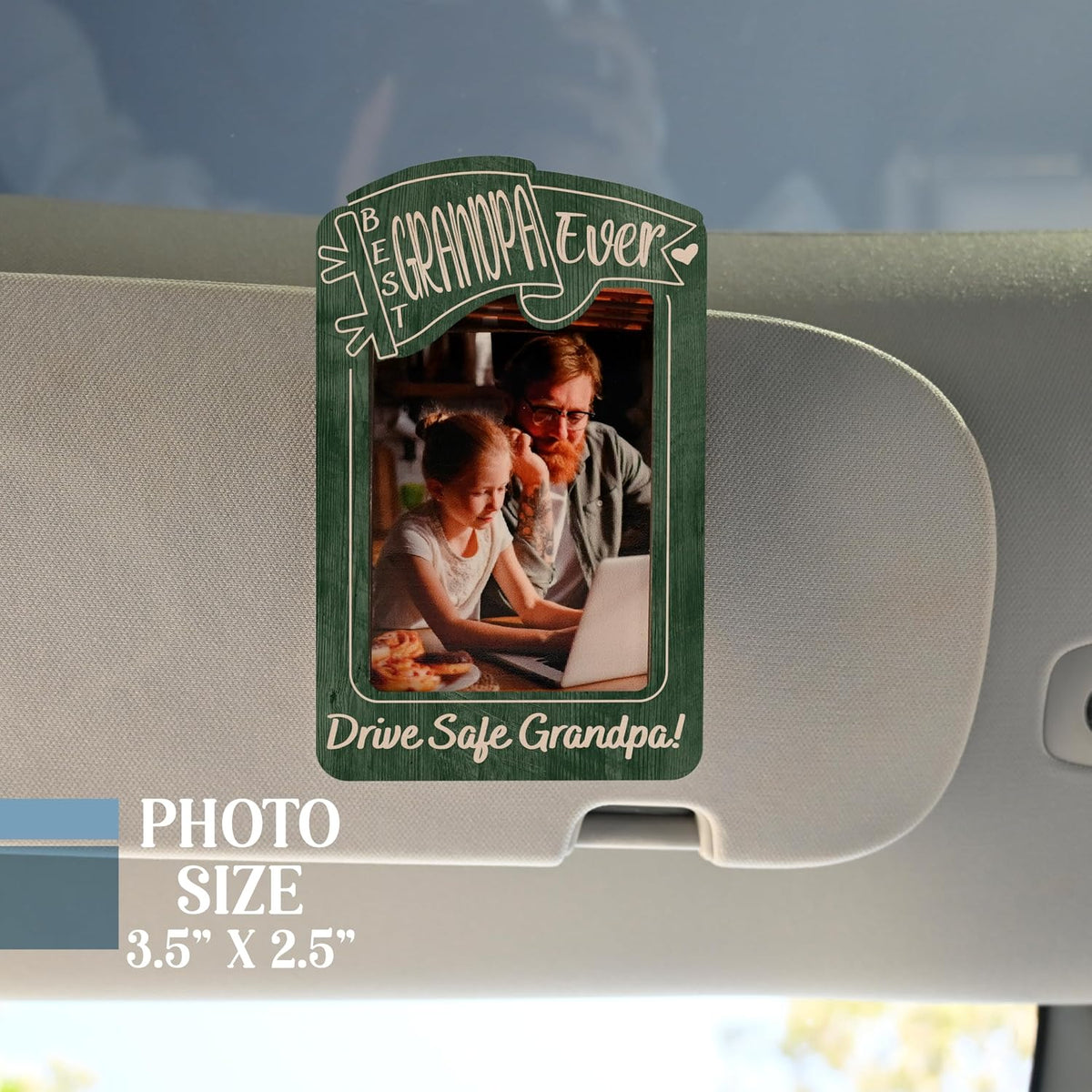 Personalized Car Visor Photo Frame Gift for Dad Grandpa Papa – Best Ever Drive Safe Daddy Clip – Custom Picture Holder for Rearview Sun Visor or Fridge Magnet – Father's Day or Birthday Gift