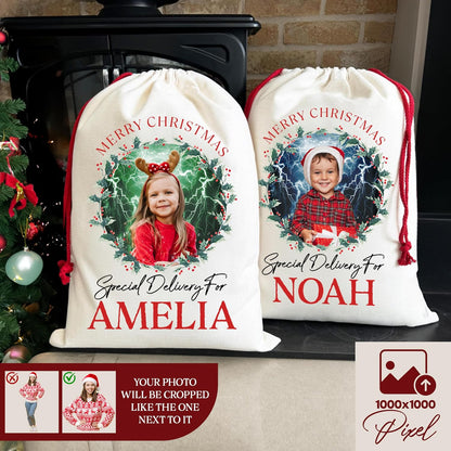Personalized Christmas Santa Sack with Photo and Name, Custom Holiday Gift