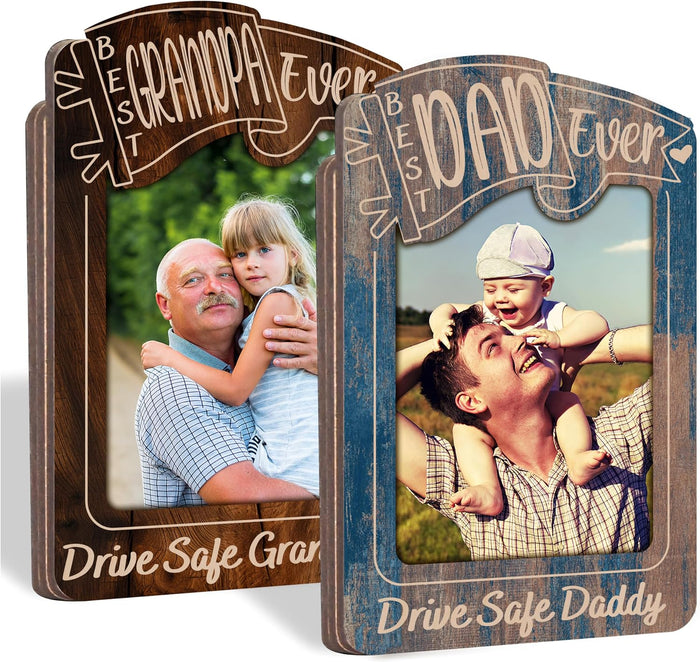Personalized Car Visor Photo Frame Gift for Dad Grandpa Papa – Best Ever Drive Safe Daddy Clip – Custom Picture Holder for Rearview Sun Visor or Fridge Magnet – Father's Day or Birthday Gift