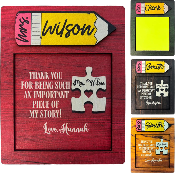 Personalized Teacher Puzzle Plaque Gift with Pencil Name Tag – Custom Thank You Wooden Sign with Name and Love Message – Appreciation Present for End of Year, Christmas, Back to School