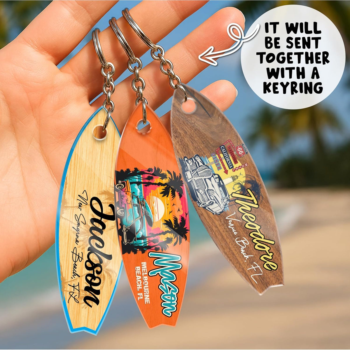 Personalized Surfboard Keychain with Name, Custom Beach Souvenir Gift