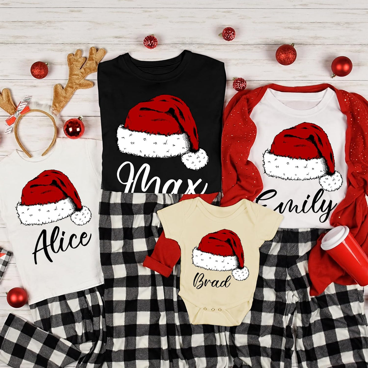 Personalized Christmas Matching Set for Family, Customized Funny Holiday Xmas Outfit T-Shirt for Gift White