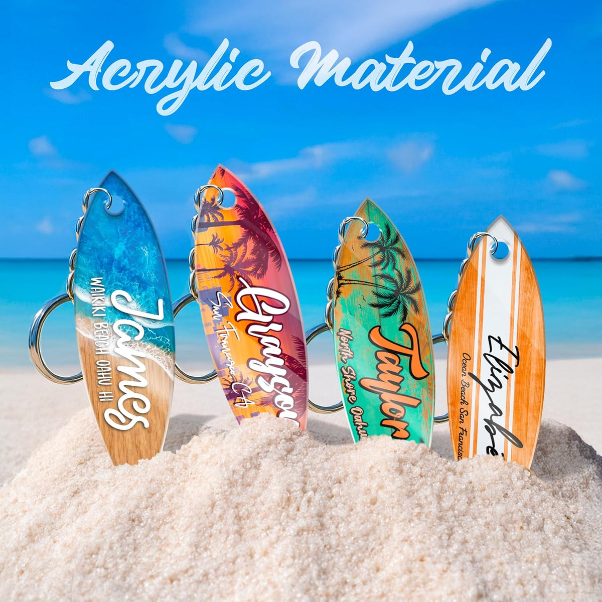 Personalized Surfboard Keychain with Name, Custom Beach Souvenir Gift