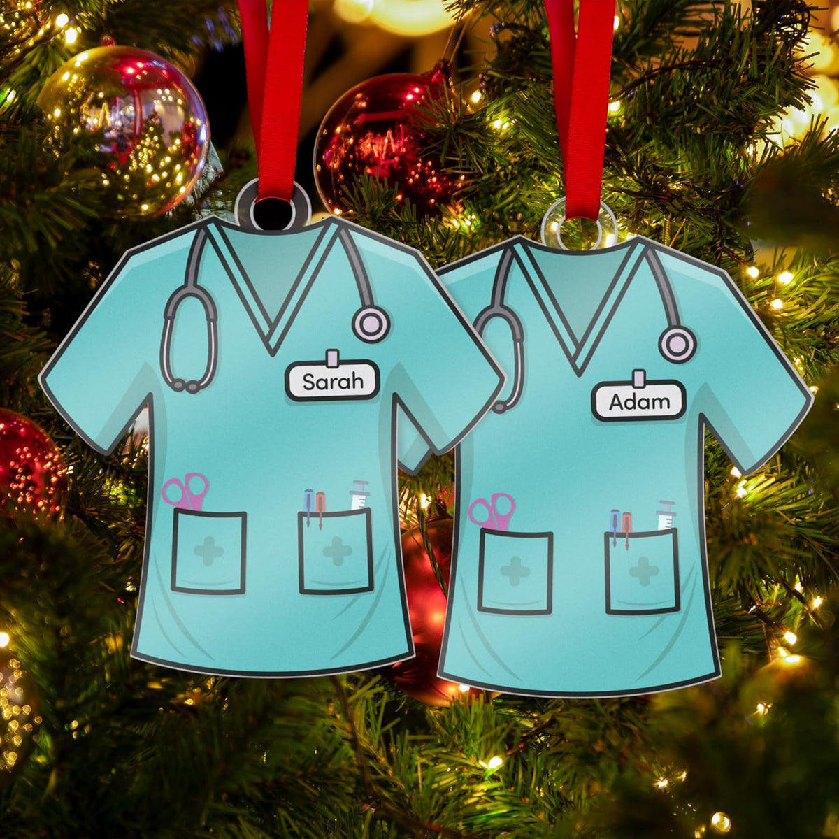 Personalized Uniform Christmas Ornaments for Nurse Doctor Vet Police Firefighter – Custom Acrylic Name Tag Occupation-Themed Xmas Tree Decorations for Family