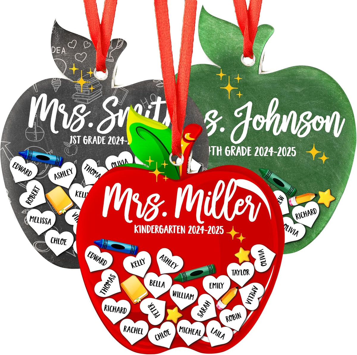 Personalized Teacher Ornament Gift from Students - Custom Acrylic Hanging Decoration with Teacher & Kids Names - Christmas Tree Keepsake for End of Year, Appreciation, Back to School