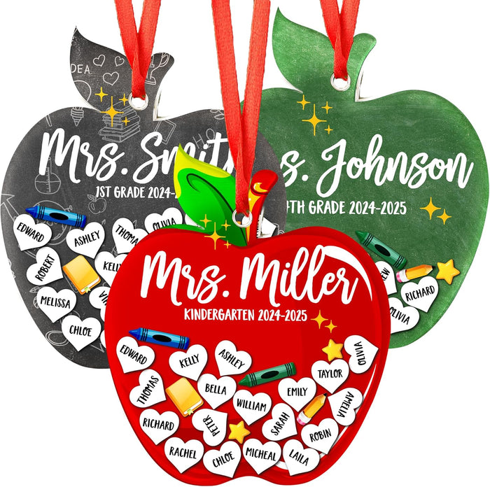 Personalized Teacher Ornament Gift from Students - Custom Acrylic Hanging Decoration with Teacher & Kids Names - Christmas Tree Keepsake for End of Year, Appreciation, Back to School