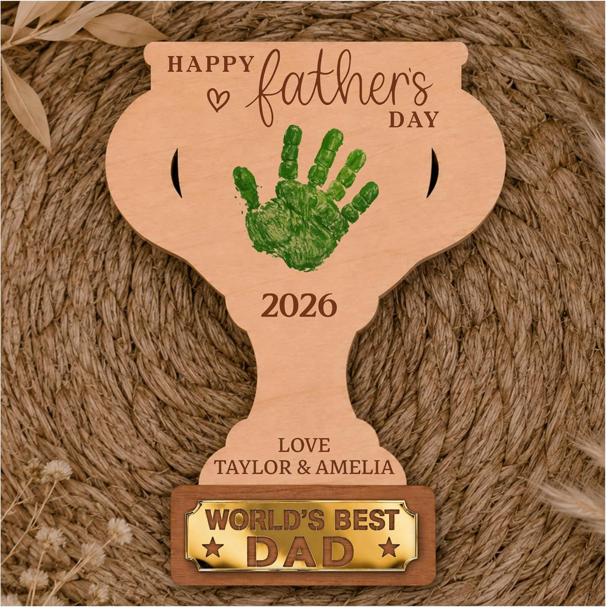 Personalized Handprint Father’s Day Trophy Sign, DIY Kids Handprint Plaque Gift for Dad Grandpa Papa