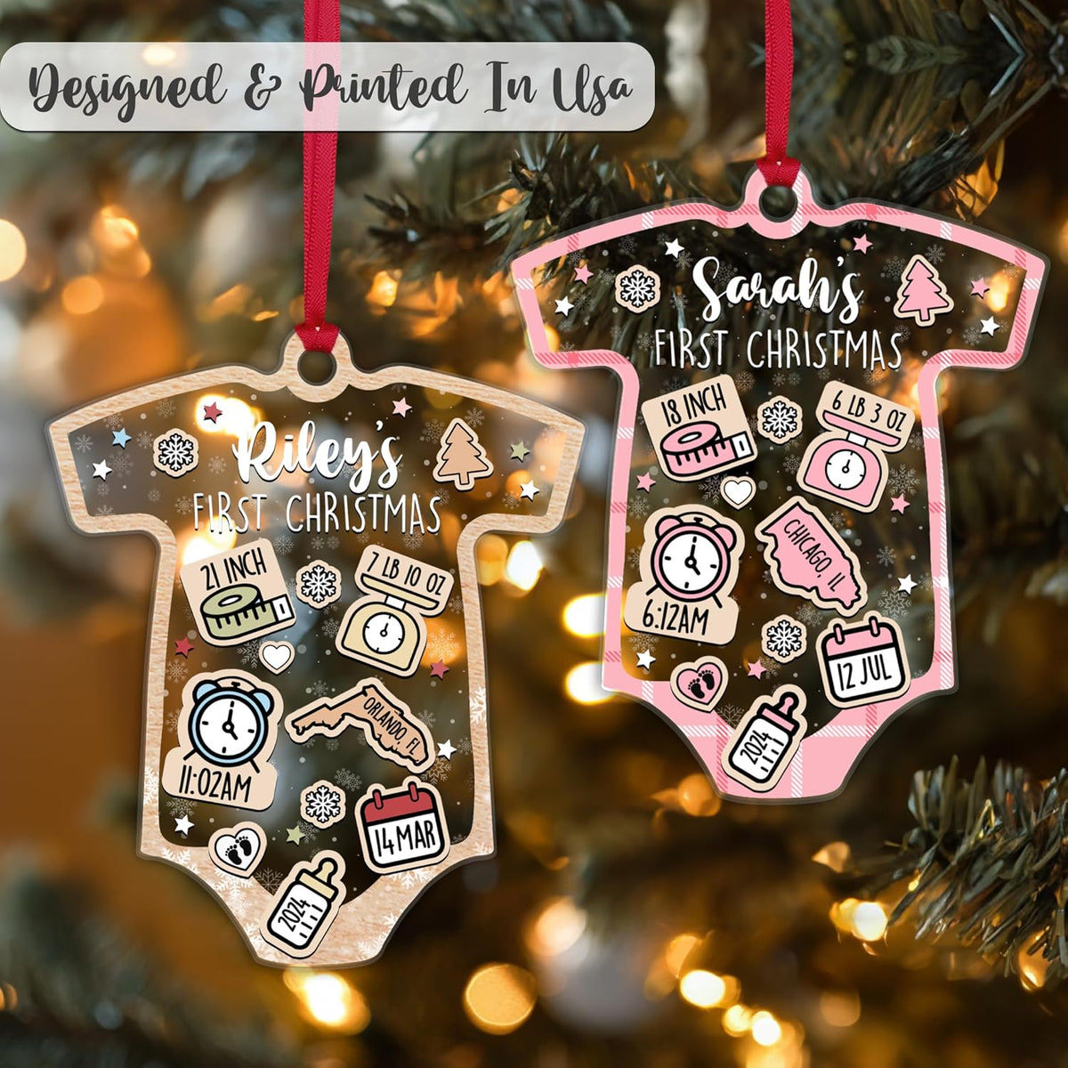 Personalized Baby's First Christmas Ornament - Custom Gift for Christmas & Baby Shower - 4D Baby Shake - Clear Acrylic Tree Hanging Decoration with Name - Unique Newborn Ornament