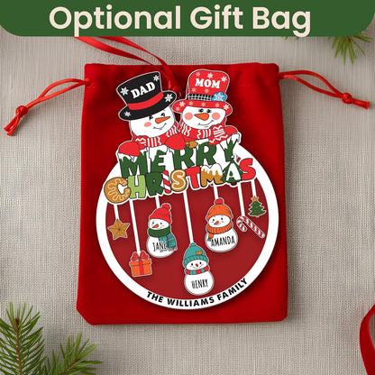 Family Christmas Ornament with Names – Personalized Snowman Family Tree Decoration – Custom Parents & Kids Name Ornament with Surname – Holiday Keepsake for Mom, Dad, Grandparents, Grandkids