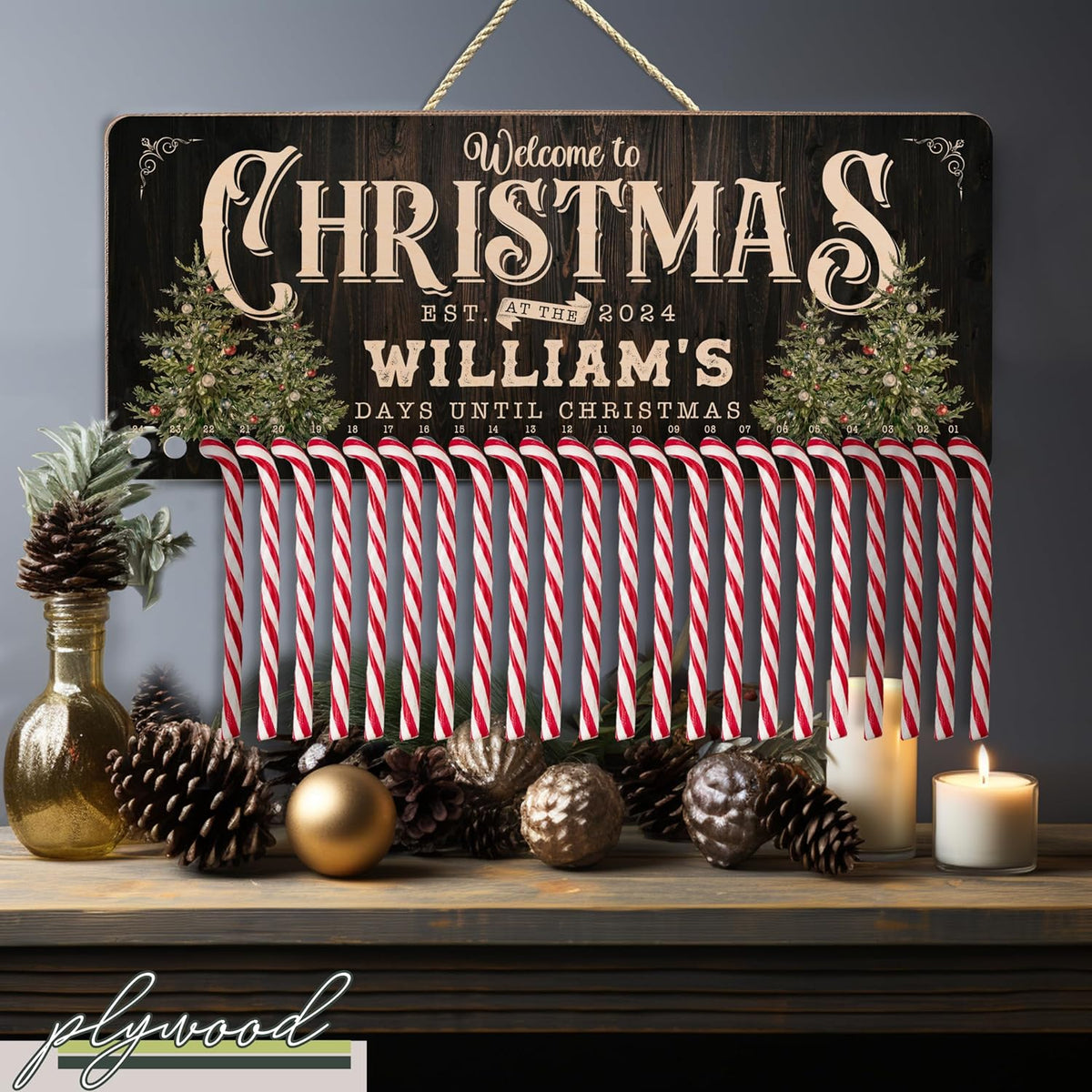 Personalized Christmas Countdown Wood Sign, Custom Advent Calendar Decor