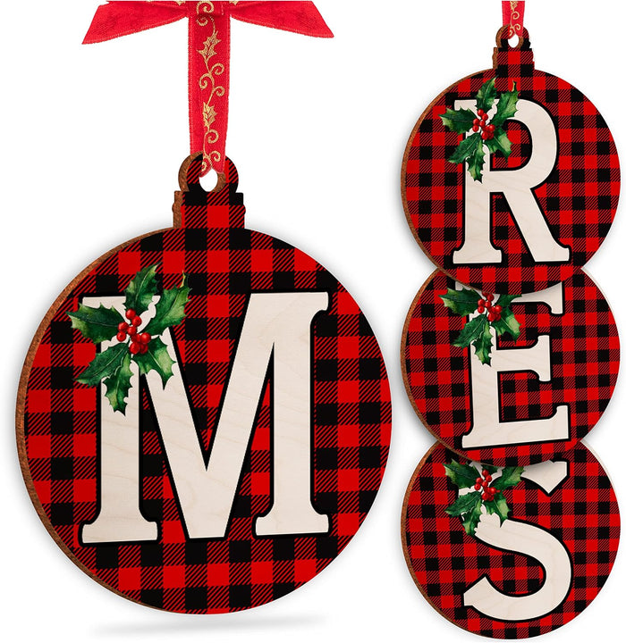 Christmas Initial Ornaments for Tree - Monogrammed Christmas Wood Ornament Decor Noel Wooden Gifts Housewarming Pattern Decorative Xmas #C, Black