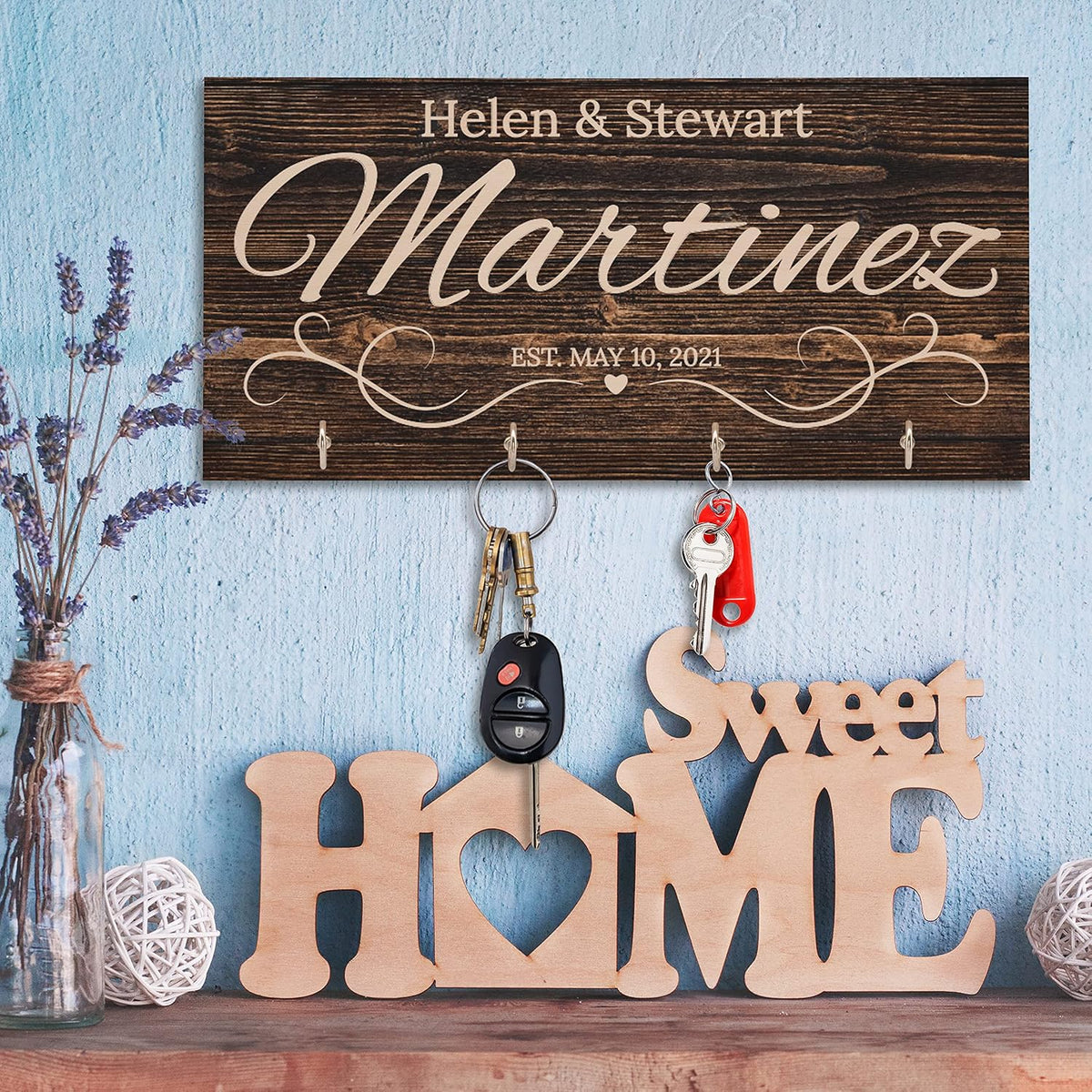Personalized Wood Key Hook for Wall, Custom Entryway Organizer Gift for Mom