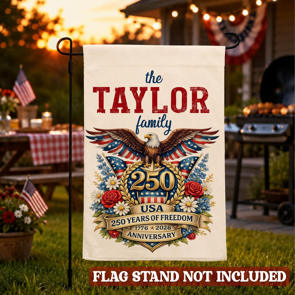 Personalized Camping Garden Flag 13x18 Inch Double Sided, Custom Family Name Welcome to Our Campsite Yard Flag