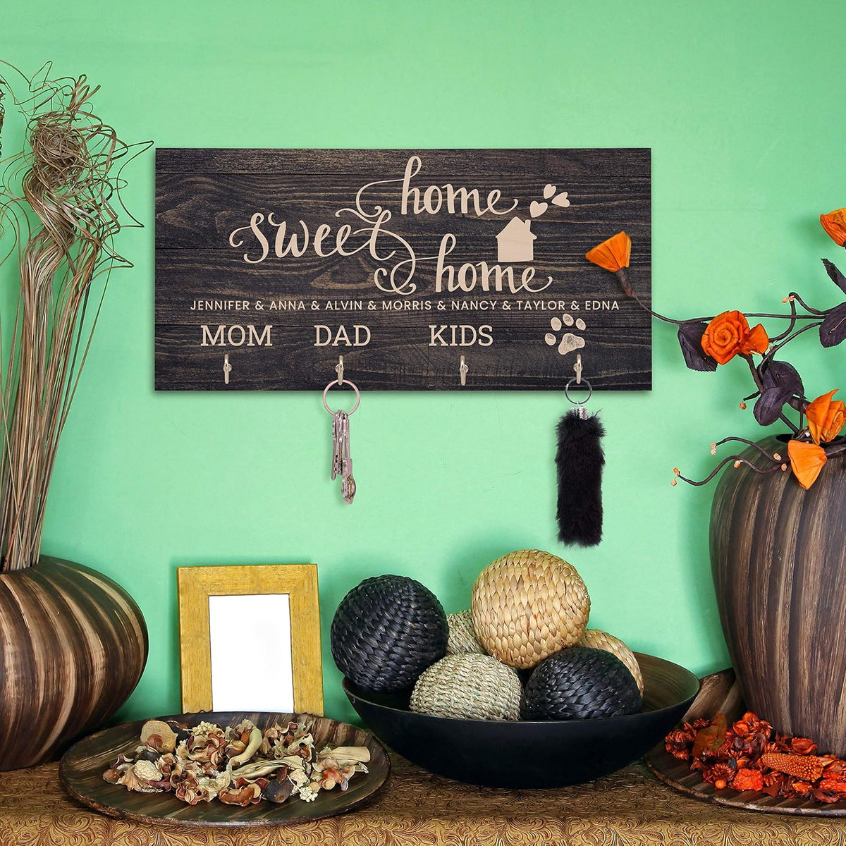 Personalized Wood Key Holder for Wall, Custom Housewarming Gift for Couples