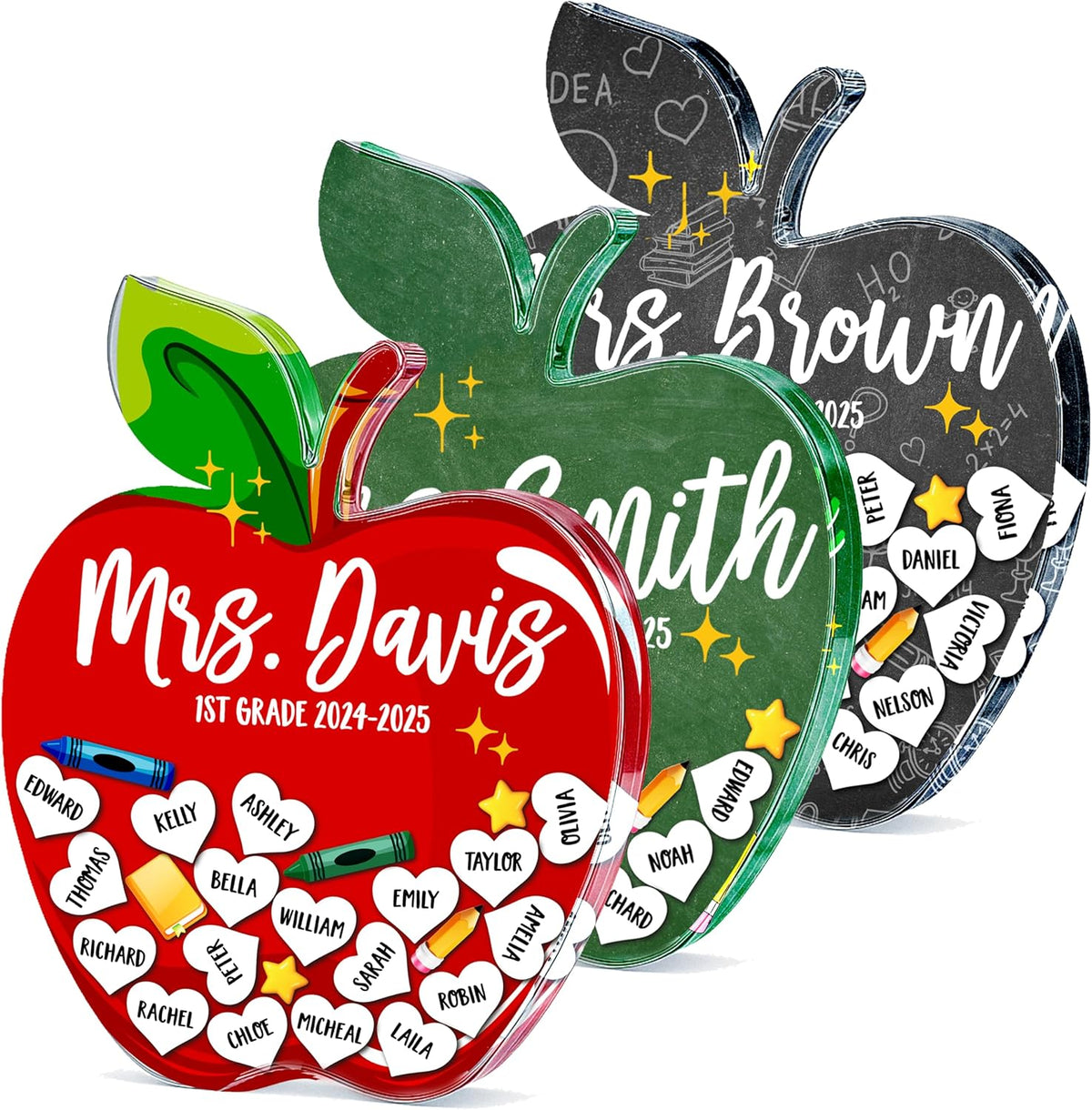 Personalized Teacher Apple Gift with Student Names, Custom Class Keepsake