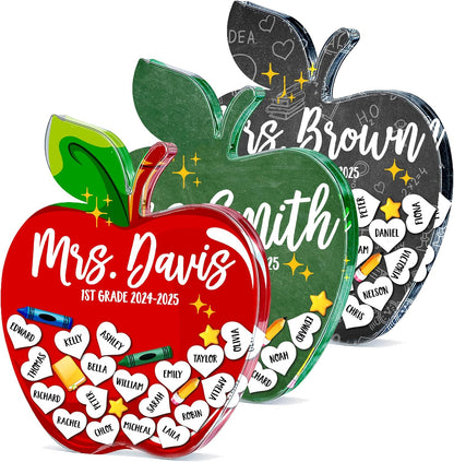 Personalized Teacher Apple Gift with Student Names, Custom Class Keepsake