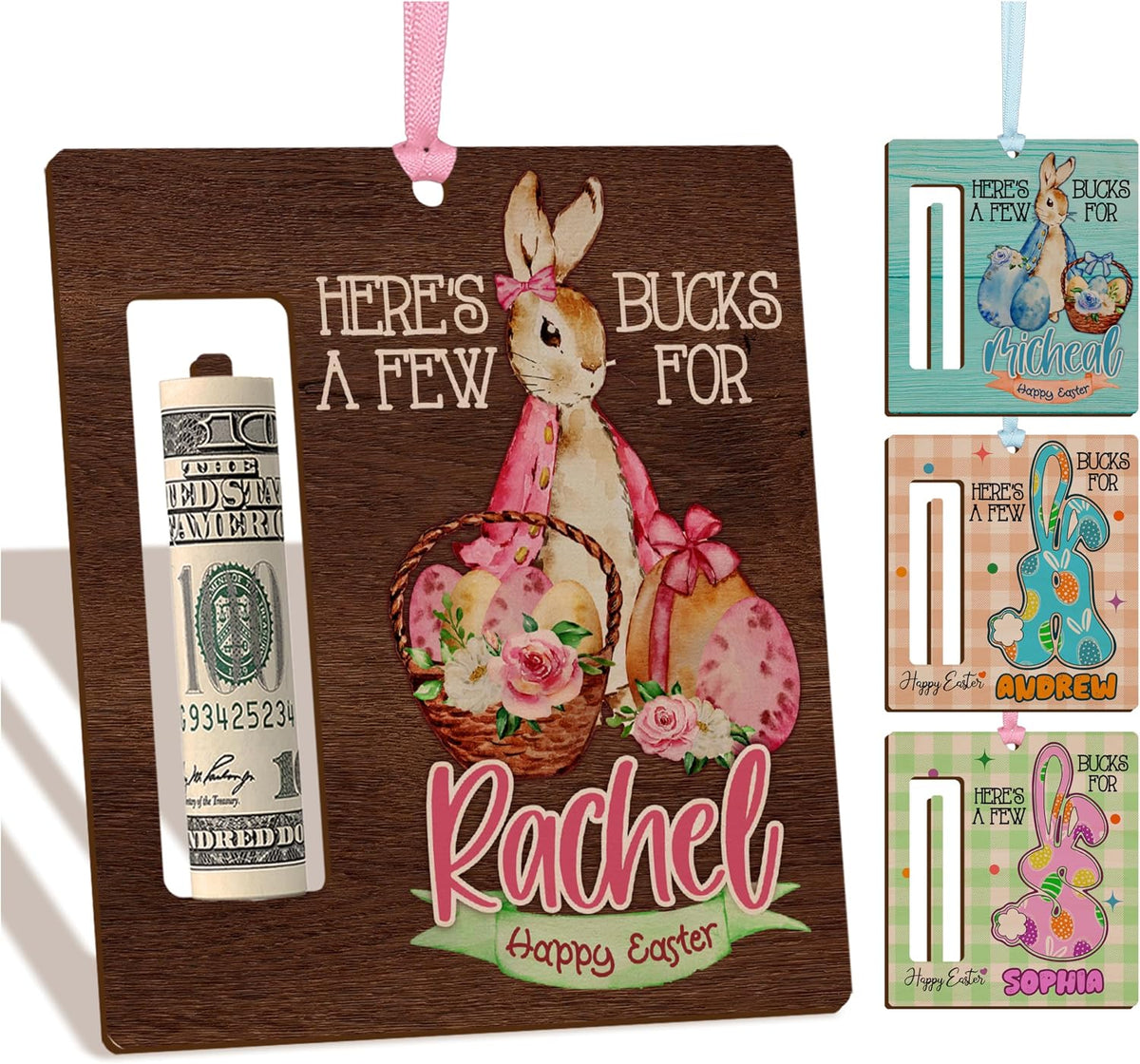 Personalized Easter Money Holder with Name, Custom Wooden Cash Gift