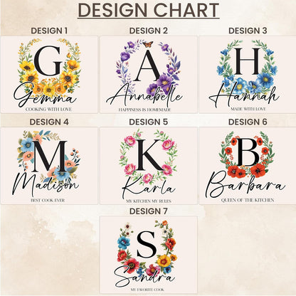 Personalized Apron with Name Custom Floral Initial Gift for Mom Grandma