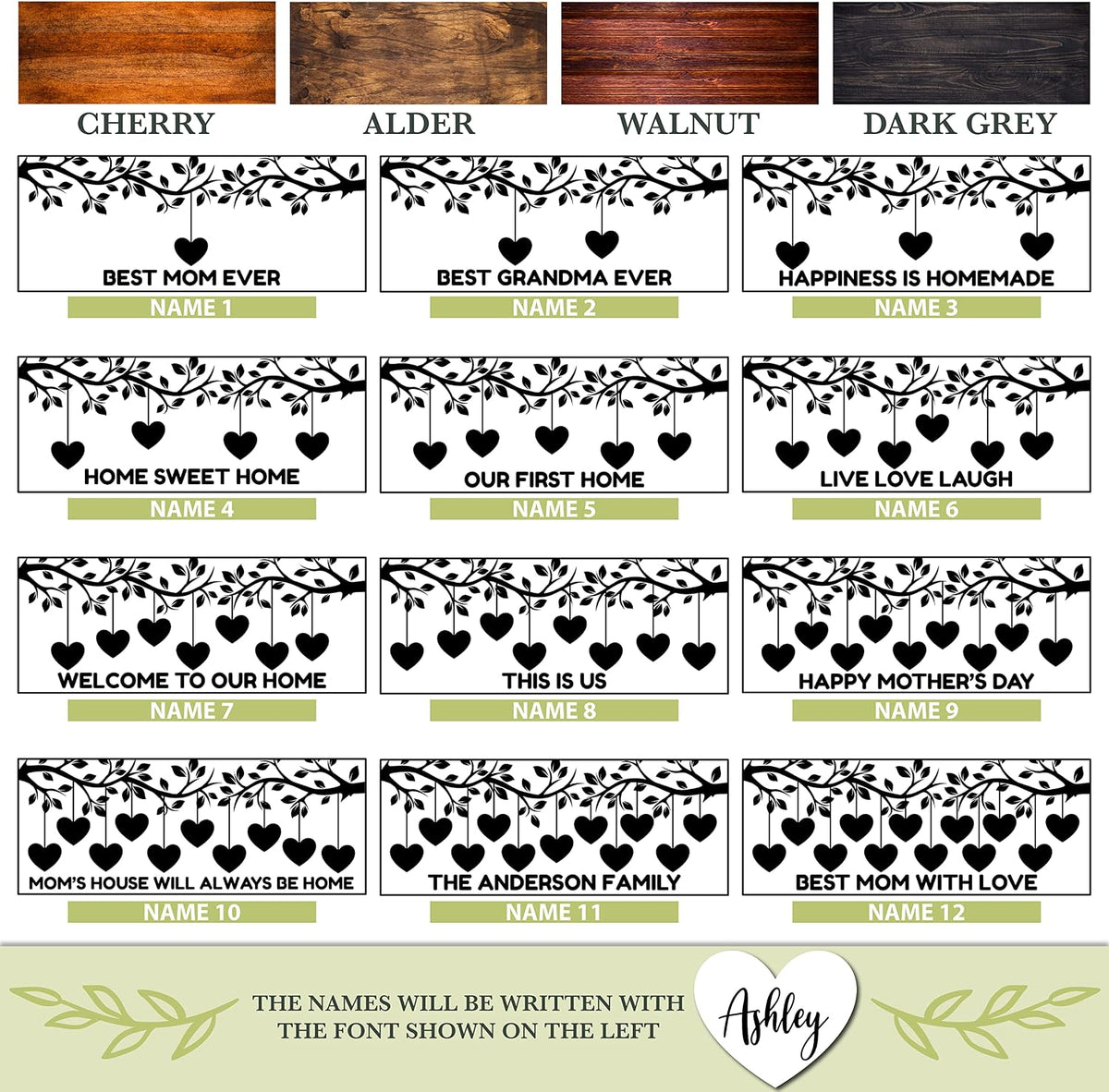 Personalized Family Tree Wood Sign with Names, Custom Best Mom Ever Gift
