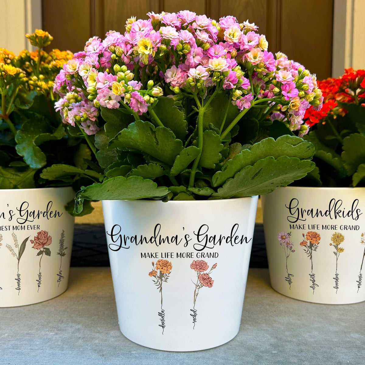 Zexpa Apparel Personalized Flower Pot for Grandma, Mom or Nana, Custom Birth Month Flower Planter with Names, Unique, Mother’s Day, Birthday or Holiday Present, Ceramic Pot