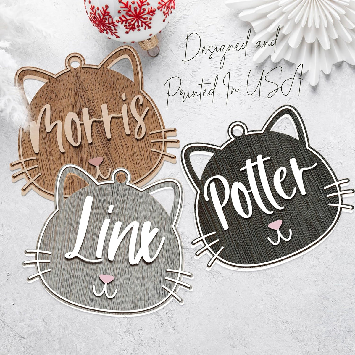 Personalized Cat Memorial Ornament - Customized Acrylic & Plywood Keepsake with Name - Forever Loved Gift for Cat Owners - Christmas Ornament for Kitty Lovers & Pet Remembrance