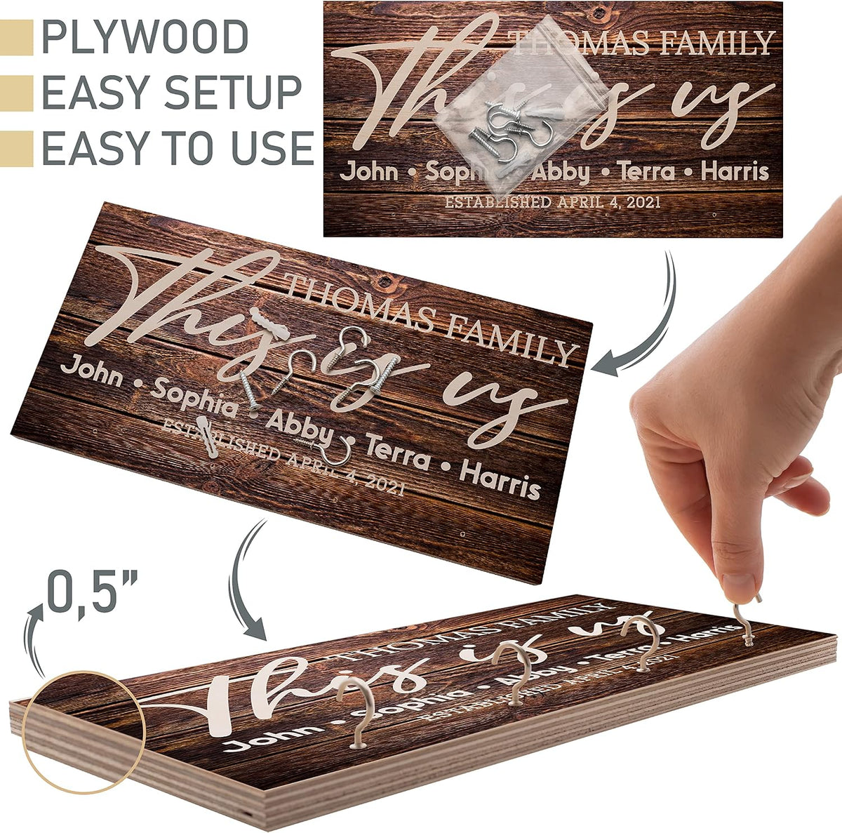 Personalized Wood Key Hook for Wall, Custom Entryway Organizer Gift for Mom