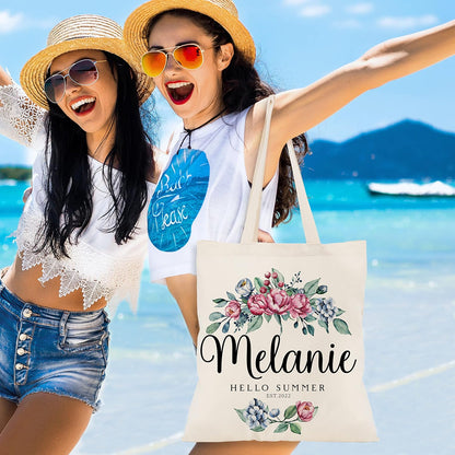 Zexpa Apparel Personalized Floral Initial Tote Bags for Women – Custom Name Monogram Gift for Mom, Grandma, or Wife – Bridesmaid Wedding Shoulder Bag – Reusable Mother’s Day Gift Idea