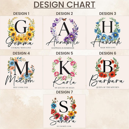 Personalized Apron with Name Floral Initial Custom Kitchen Gift for Women