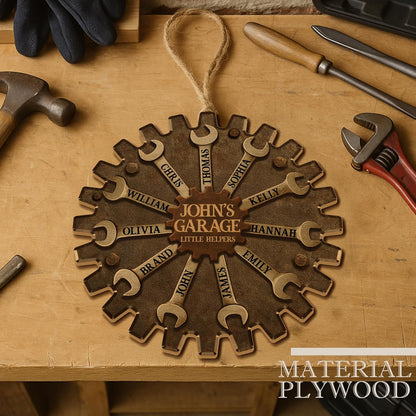 Personalized Dad's Garage Sign with Children's Names, Custom Workshop Decor