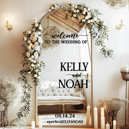 Personalized Welcome to Our Wedding Mirror Sign Decal DIY - Customized Bride and Groom Names - Lettering Elegant Happily Ever After Party Vinyl Sticker Wall Reception Decor
