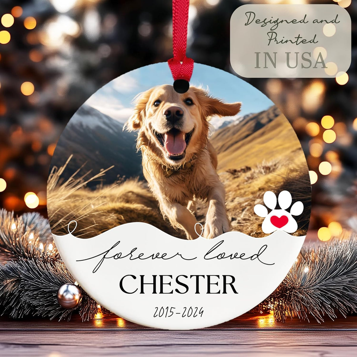 Personalized Pet Photo Christmas Ornament, Custom Dog Cat Memorial Keepsake
