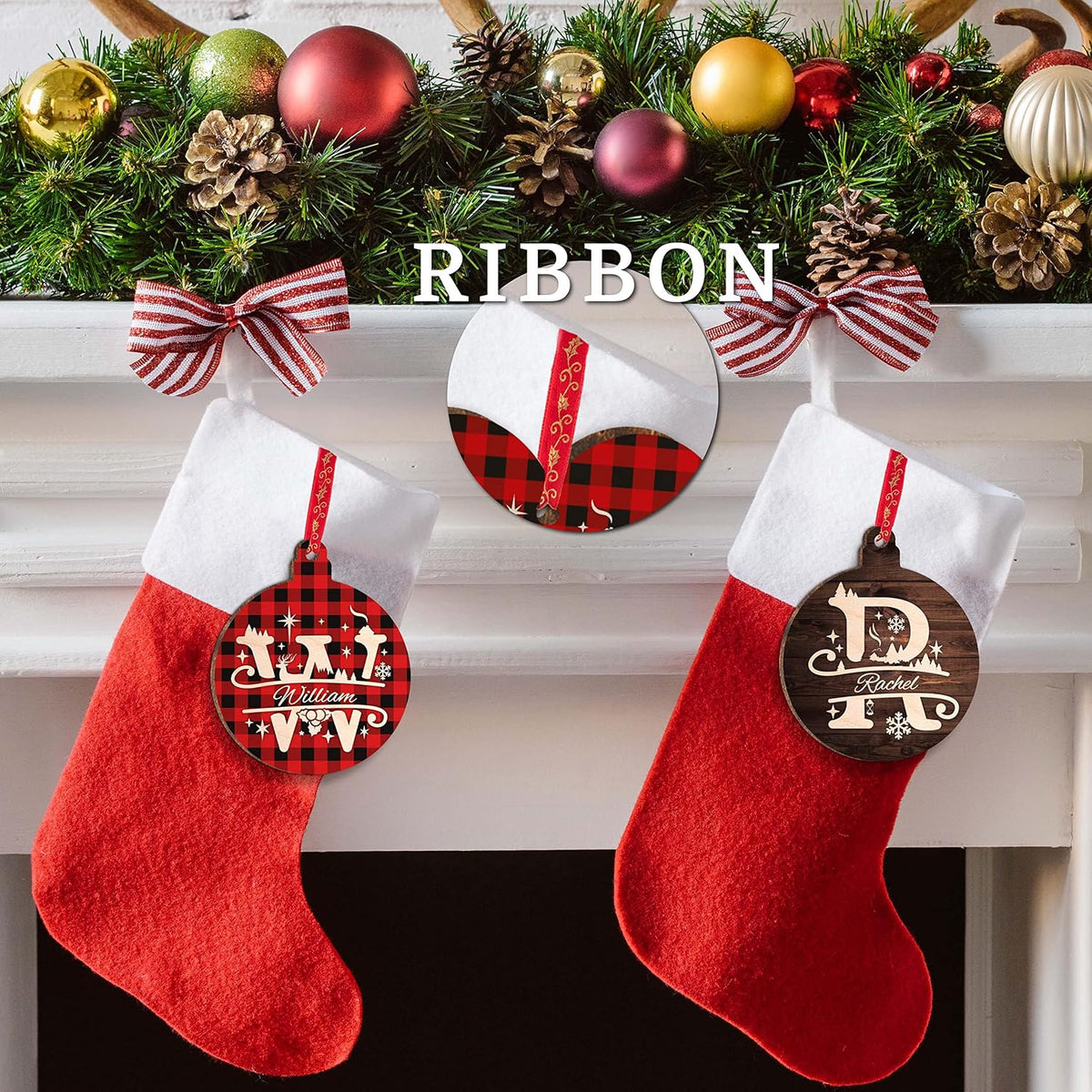 Personalized Christmas Initial Ornament with Name, Custom Wooden Round Decor