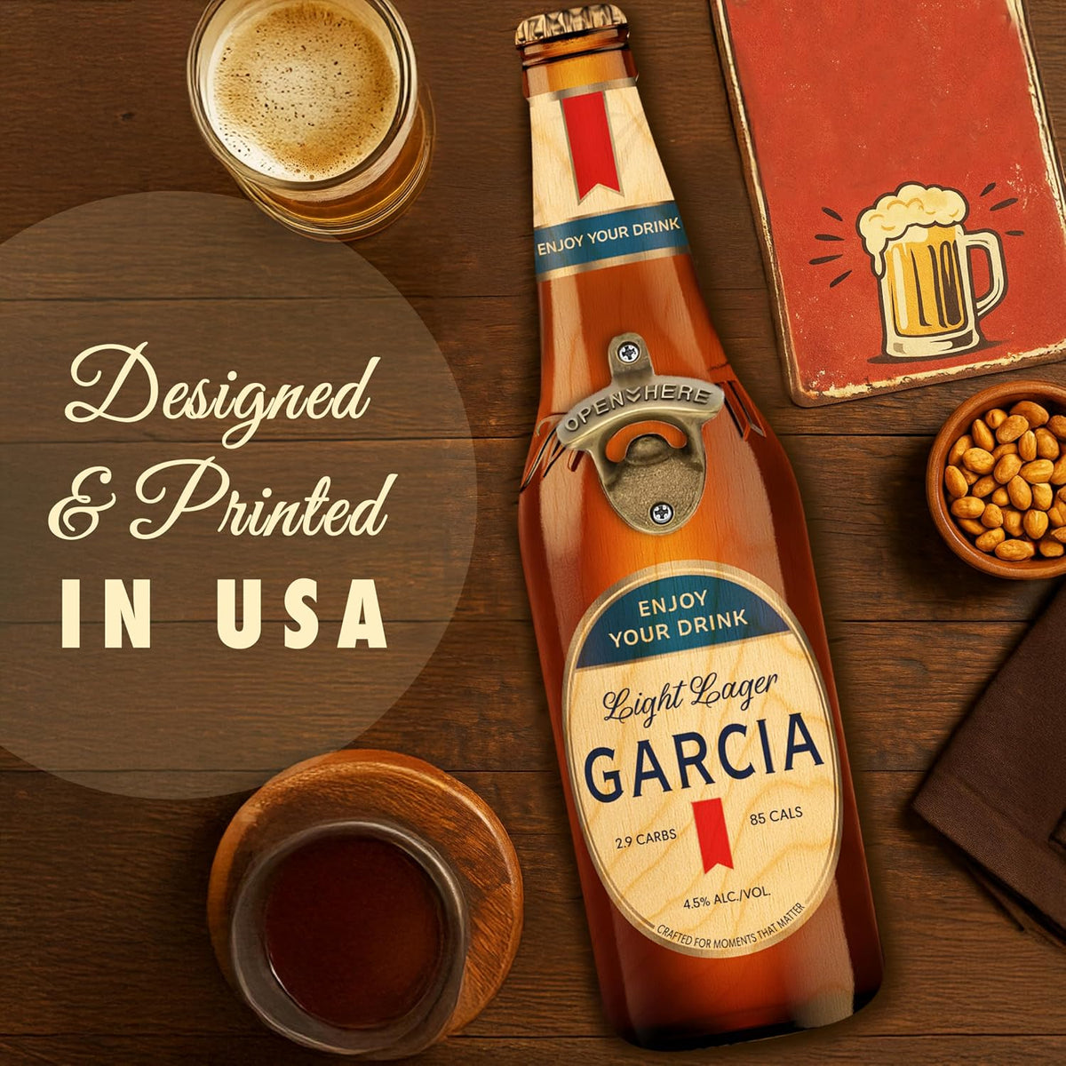Personalized Wall Mounted Bottle Opener Beer Sign Gift for Dad – Custom Beer Shape Bar & Home Decor Accessory with Name – Unique Father’s Day, Christmas Gift for Him – Rustic Man Cave Decor