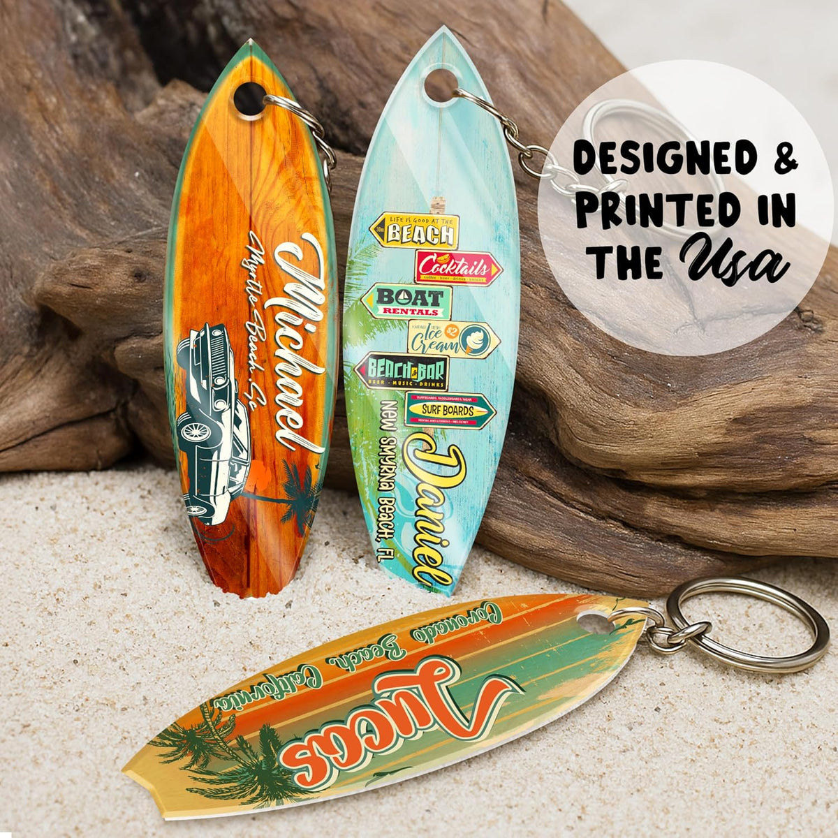 Personalized Surfboard Keychain with Name, Custom Beach Souvenir Gift