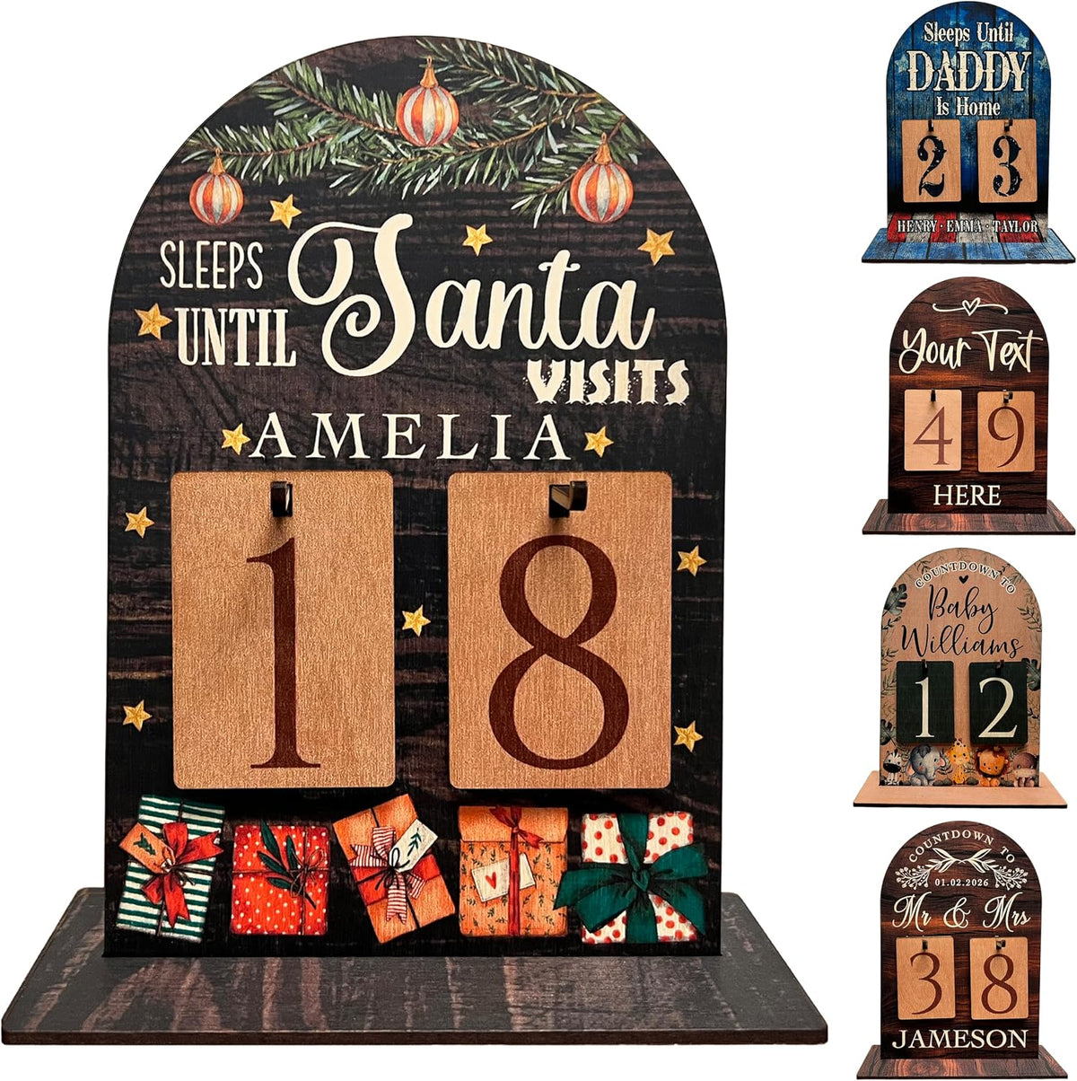 Personalized Countdown Sign, Custom Wooden Number Block Display for Christmas, Wedding, Baby Arrival or Homecoming, Reusable Holiday Decoration Gift