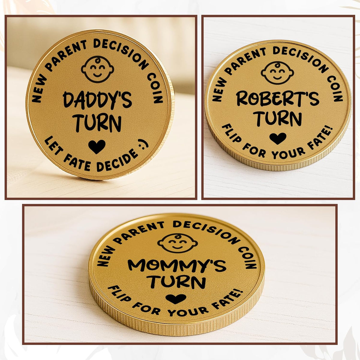 New Baby Gift Decision Coin – Personalized Decision Maker Coin for New Parents with “Mommy vs Daddy” Flip – Custom Pregnancy Announcement Token for Baby Shower, Mother’s Day & Father’s Day