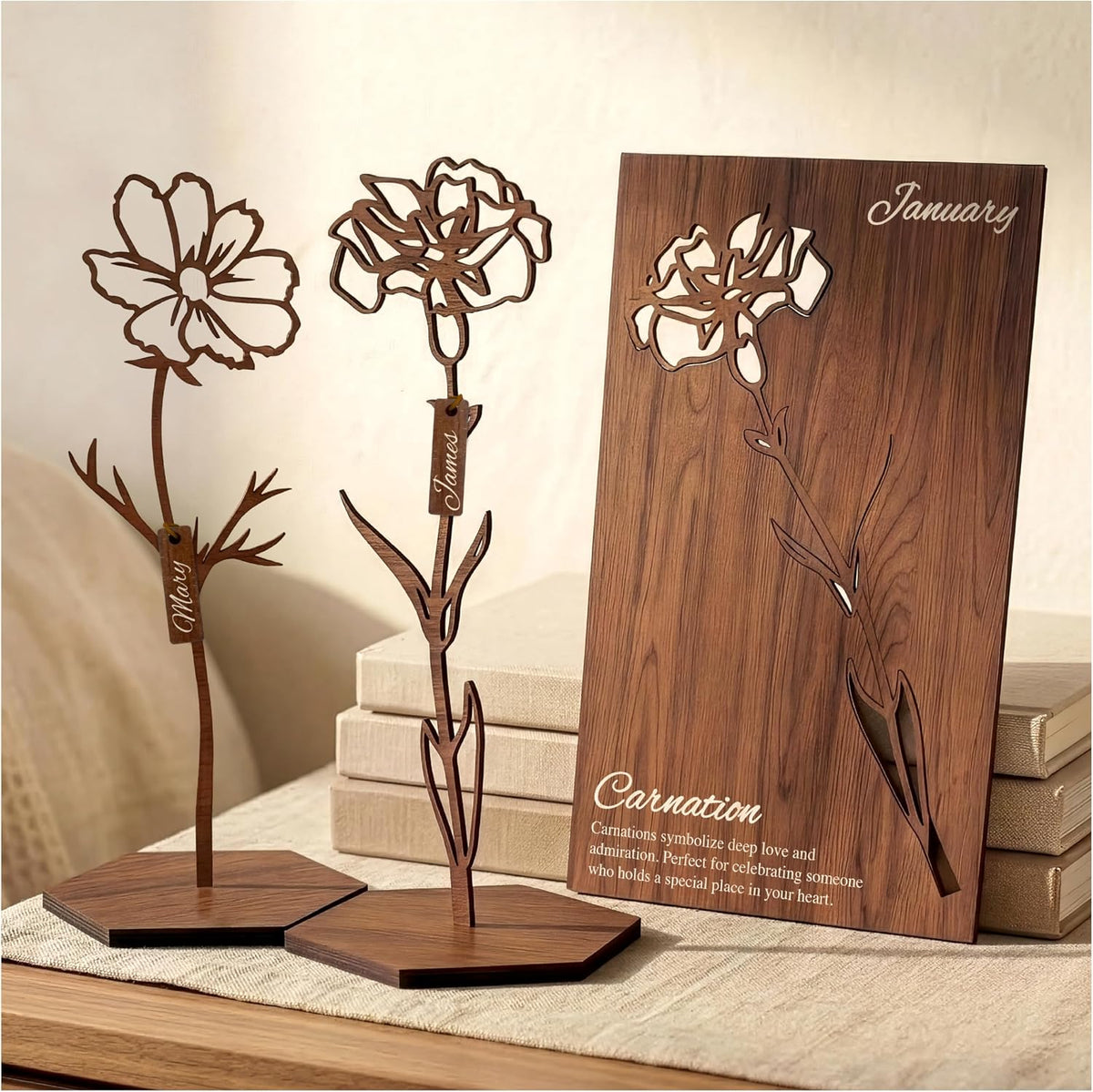 Birth Month Flower Wooden Decor, Grandma Mothers Day Gift for Mom Nana Gigi, Elegant Floral Home Decor, Birthday Christmas Gift