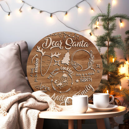Personalized Christmas Santa Cookie Tray, Custom Wooden Xmas Plate