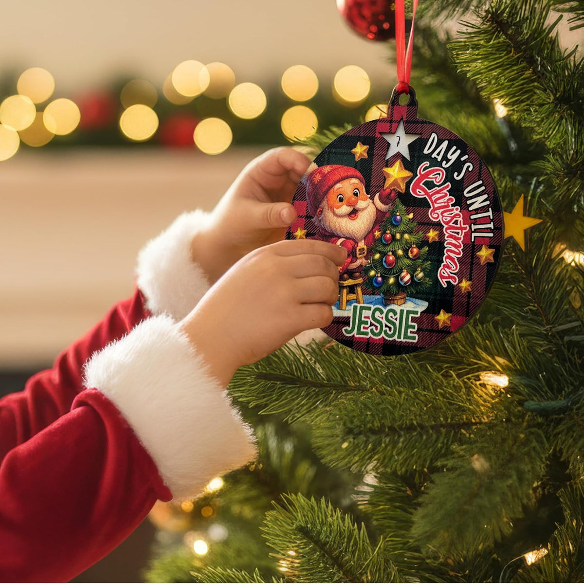 Personalized Christmas Countdown Ornament for Kids - Custom Name Holiday Tree Hanging Gift Decoration - 8 Design Options - Cute Reindeer, Elf, Santa, Penguin & Truck Themes for Boys & Girls