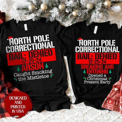 Personalized Christmas North Pole Correctional Family Matching Unisex Adult, Youth, Toddler T-Shirt and Baby Bodysuit, Customized Holiday Festive Xmas Outfit