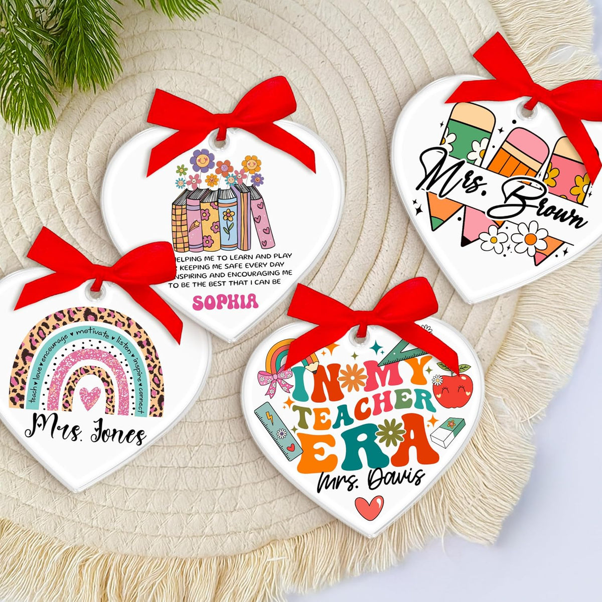Teacher Appreciation Gift – Heart‑Shaped Thank You or Happy Retirement Ornament – Personalized Teacher Name & Student Names – End of Year, Christmas, Mother’s Day or Back to School Keepsake